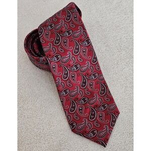 Roberto Villini Couture Men's Silk Necktie Designer Paisley Burgundy/Blue‎ EUC